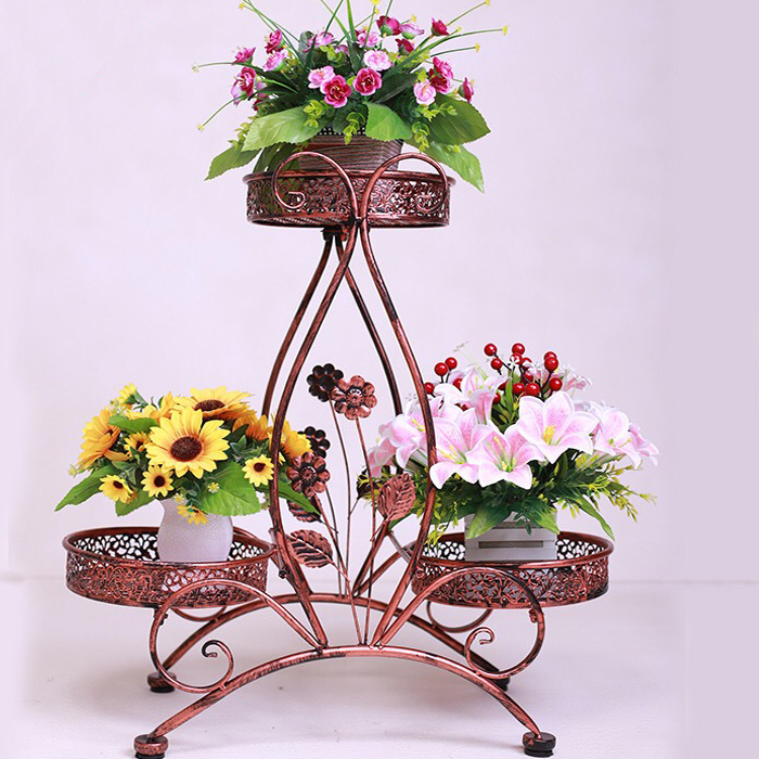客戶分享——時尚簡易多層家用鐵藝花架手掃紅古銅漆
